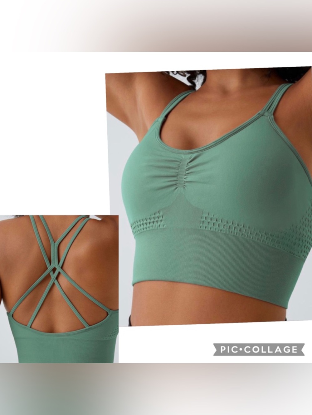 NWT Halara OneForm Seamless Flow Ruched Double Straps Bra - Granite Green - Sz L
